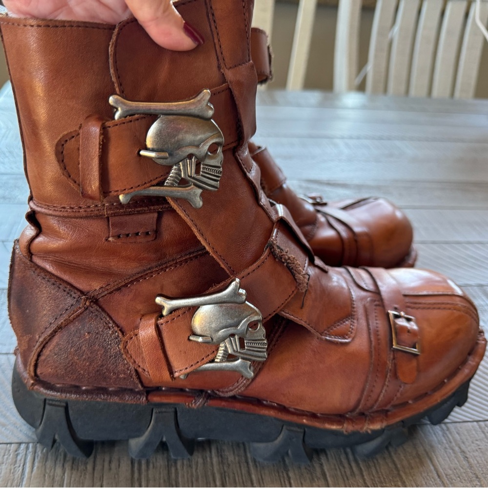 BOSETON Leather Skull & Bones Motorcycle Streampunk Boots Men’s Size 11.5